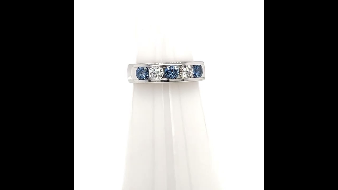 Montana Yogo Sapphire Channel & Diamond Ring 14K White Gold