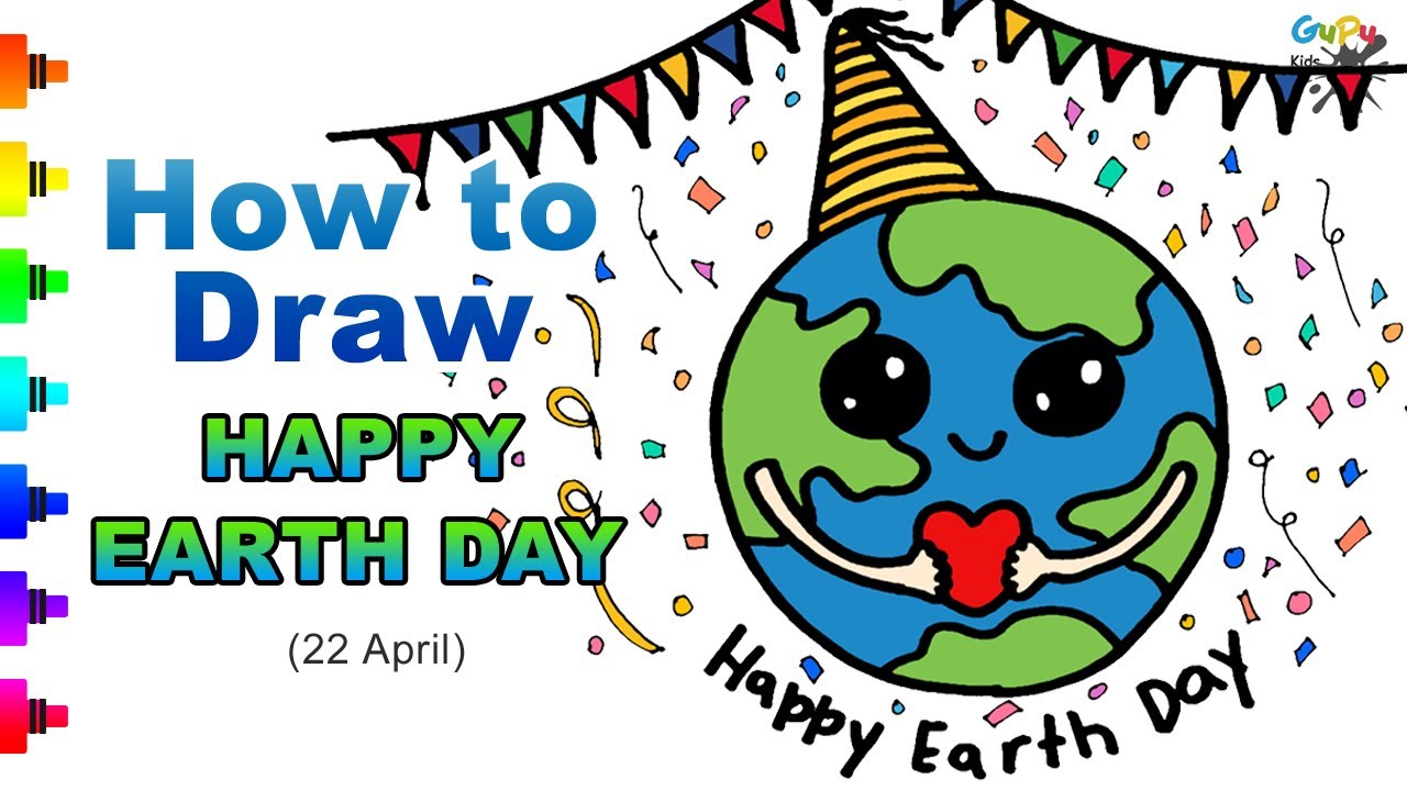 Happy Earth Day How To Draw Cute Earth For Kids Youtube