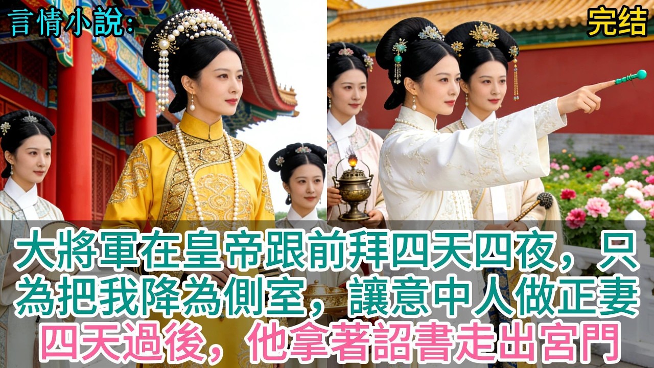 大將軍在皇帝跟前拜四天四夜，只為把我降為側室，讓意中人做正妻。四天過後，他拿著詔書走出宮門