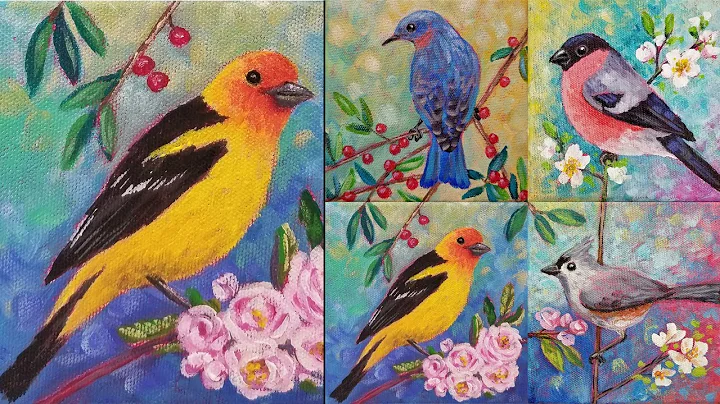 Easy Bird Acrylic Painting Tutorial "Western Tanag...