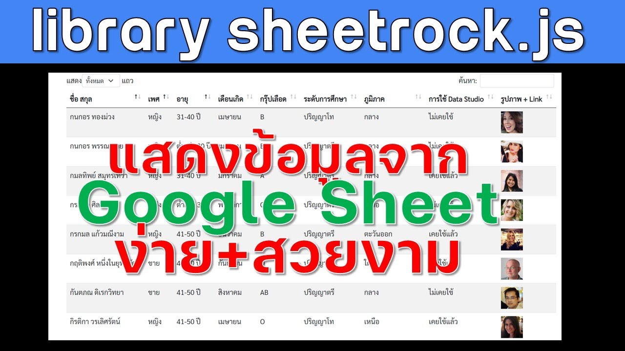 แสดงผลข้อมูล  New 2022  สุดยอดไลบรารี่ Sheetrock js ใช้แสดงผลข้อมูลจาก Google Sheet ง่าย+สวยงาม