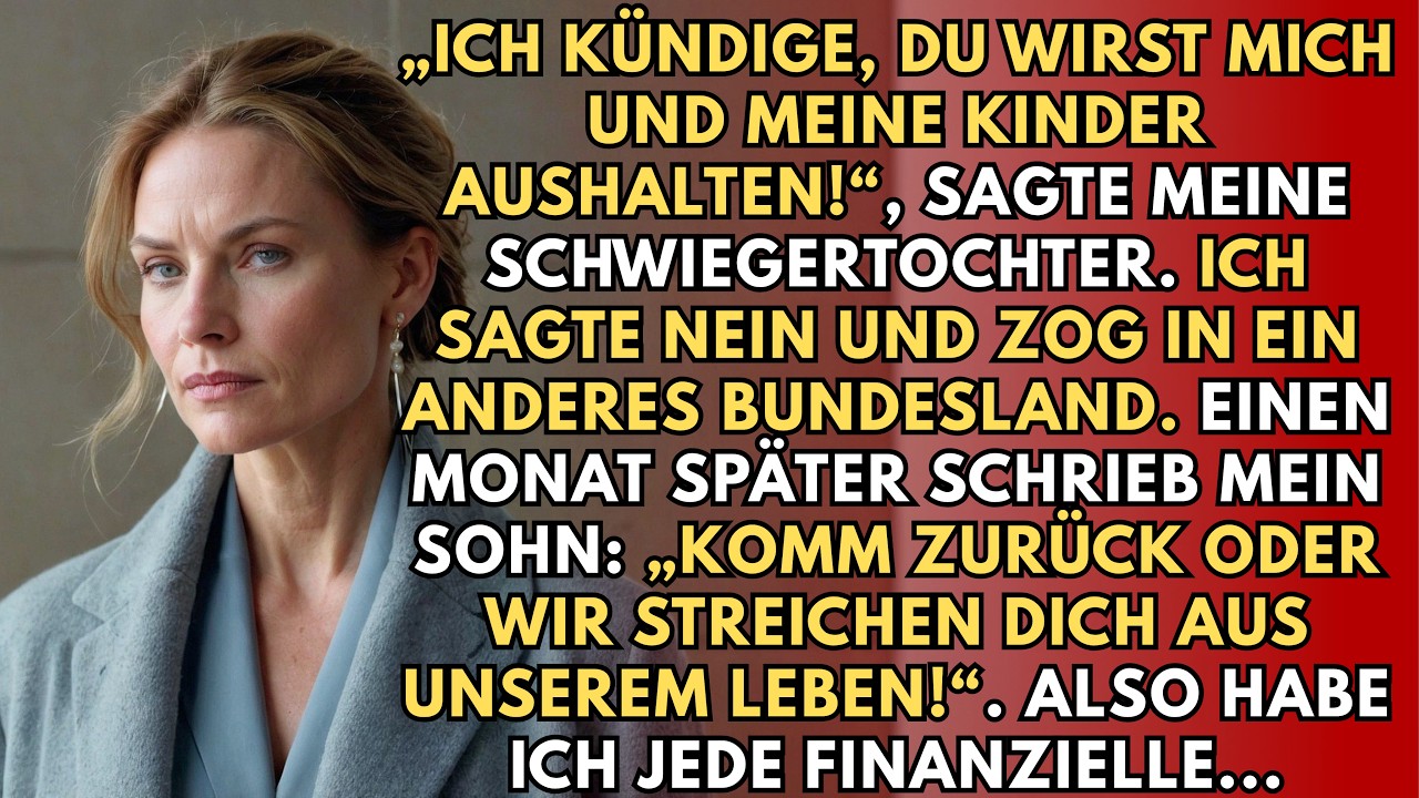„Ich habe gekündigt. Ab sofort wirst du uns aushalten müssen“, verkündete meine Schwiegertochter am Frühstückstisch. Ihr Gesicht zeigte keinerlei Zweifel, nur dieses dreiste Selbstbewusstsein, das...