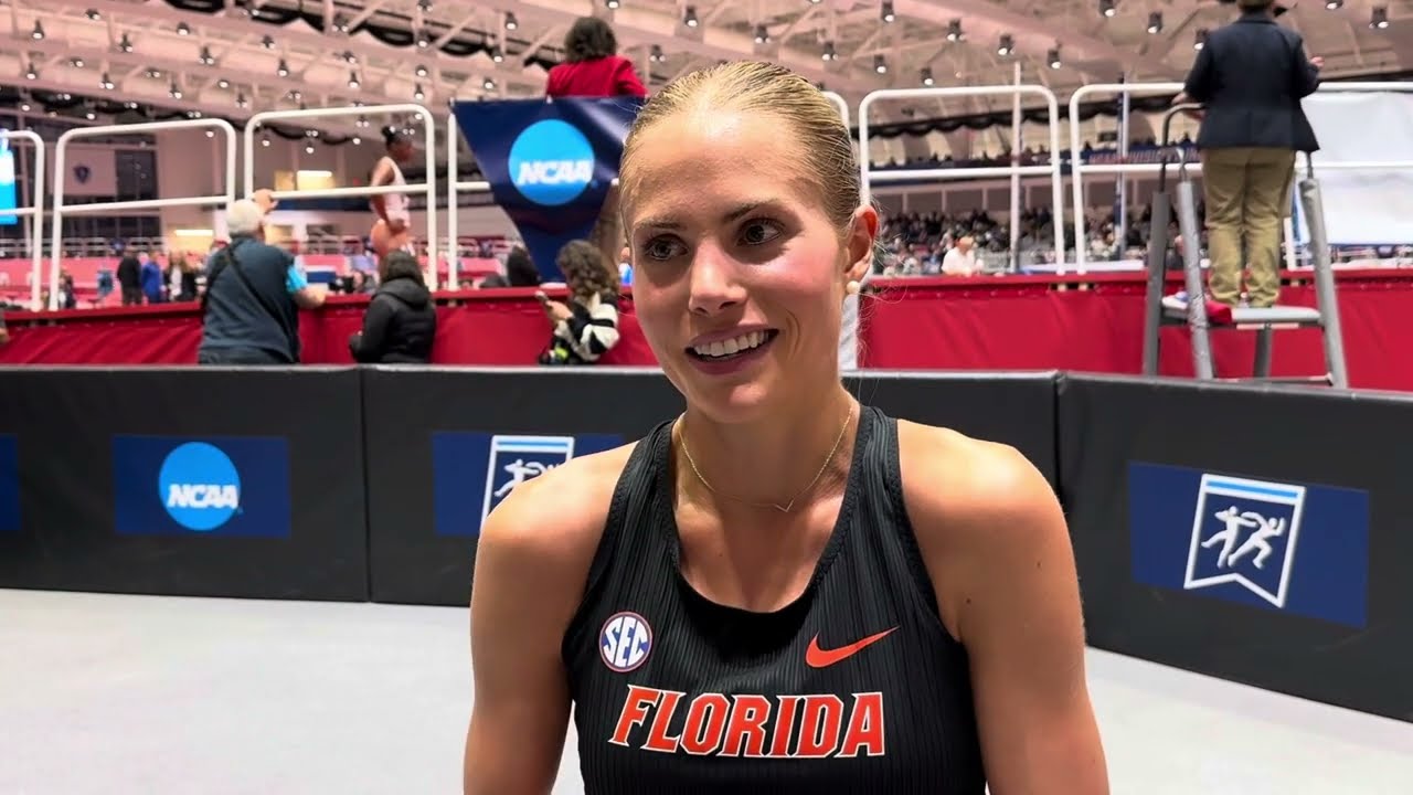 Parker Valby after smashing NCAA record (14:52.79) to win NCAA indoor 5000m track and field title