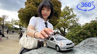 こんなに小さい車に乗って一緒にお花見に行こうって？ / Giantess and Sakura and Car