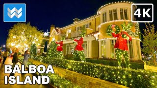 [4K] 🎄 Balboa Island, Newport Beach, California - Christmas Walking Tour - Boat Parade Night 🎧