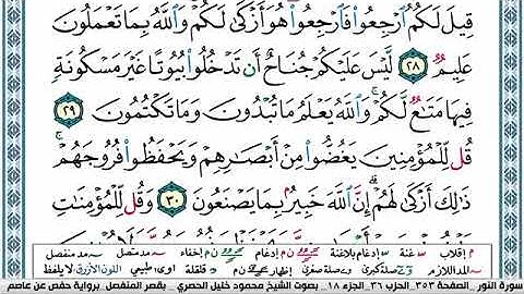 سورة النور مكتوبة محمود خليل الحصري Surah Al Nour