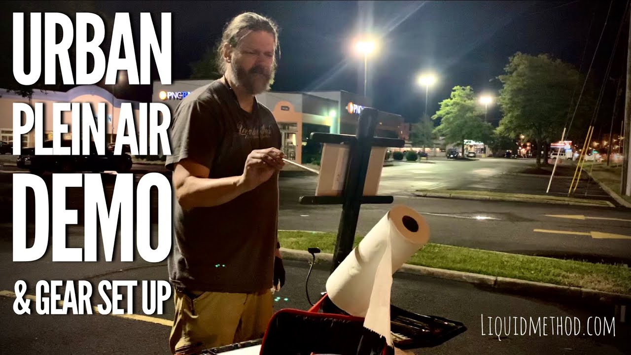 Night Time Urban Plein Air Painting | Set Up Gear | Painting Demo of KrispyKreme | LIQUIDMETHOD