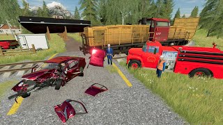 Firefighters save car from train crash | Farming Simulator 22