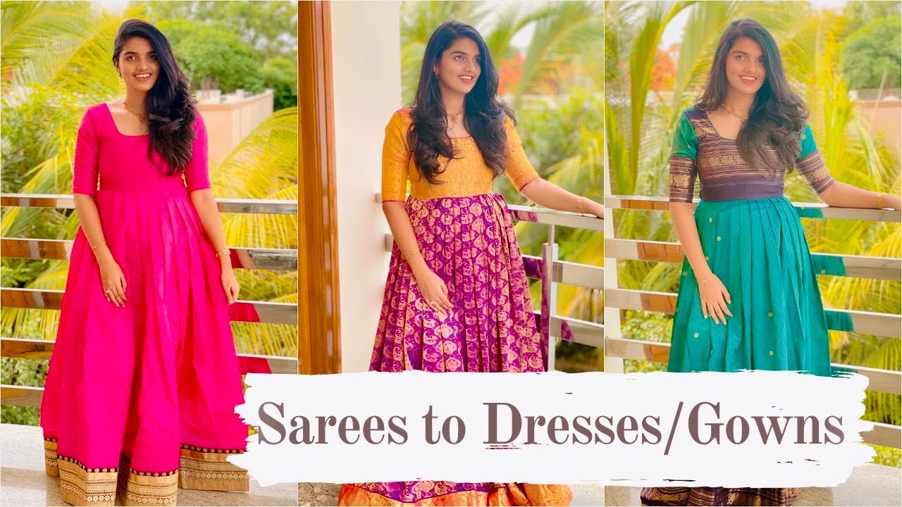 Convert Old Saree/Fabric Into Evening Gown गाउन in 10minutes Reuse Old  Sarees - YouTube