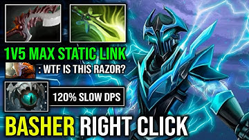 WTF Basher Right Click 120% Slow Max Absorb Static Link 1v5 Skadi Abyssal Blade Razor Dota 2