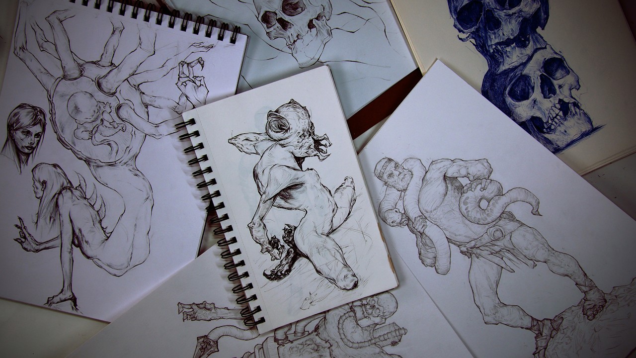 Flipping through my art sketchbooks - YouTube