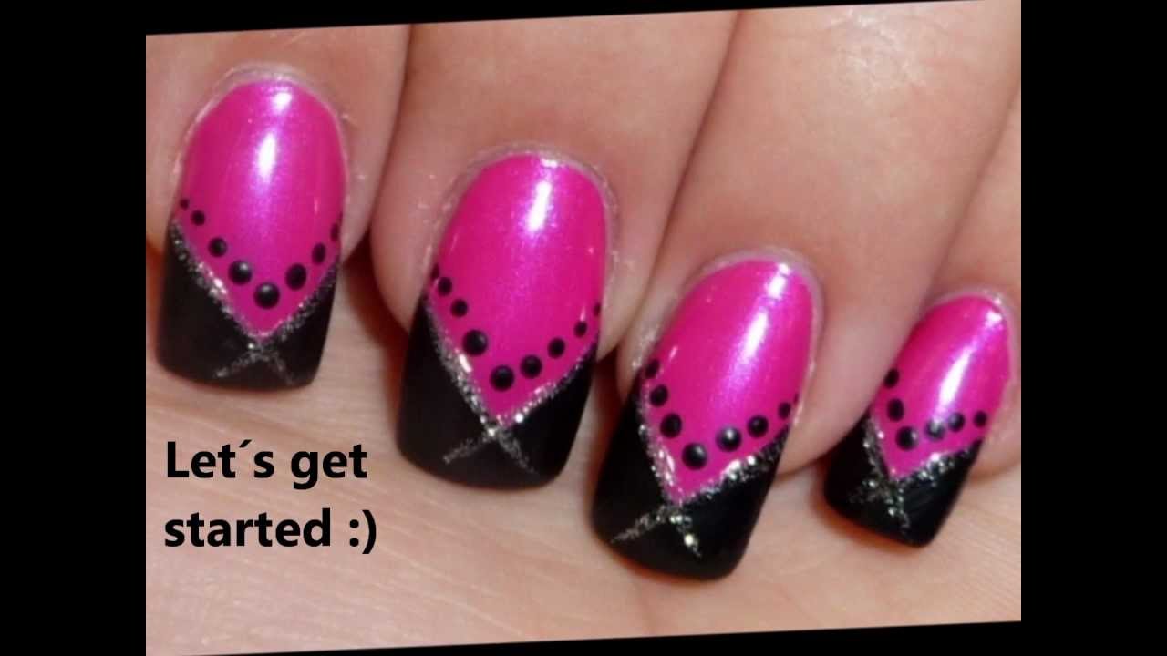 NAIL ART TUTORIAL - BLACK-PINK V-SHAPE FRENCH MANICURE ...