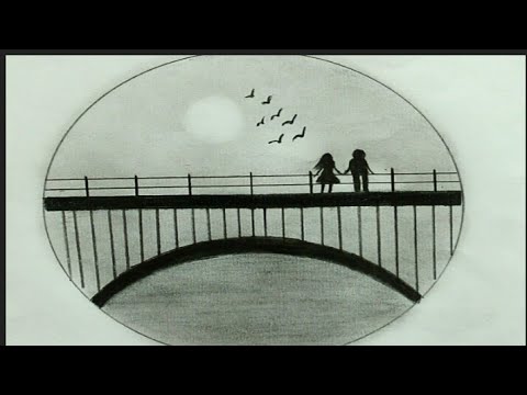 How to Draw Couple on Bridge Scenery Drawing with pencil |Step by Step ...