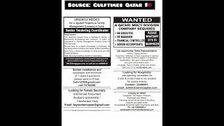 Today QATAR 🇶🇦 Newspaper Published Job Vacancies,Source: Gulftimes Qatar  🇶🇦 @iymandiary screenshot 1