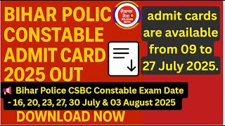 Bihar Police Constable Admit Card 2025 OUT | Check Exam City & Dates | 19838 Post | Download Now