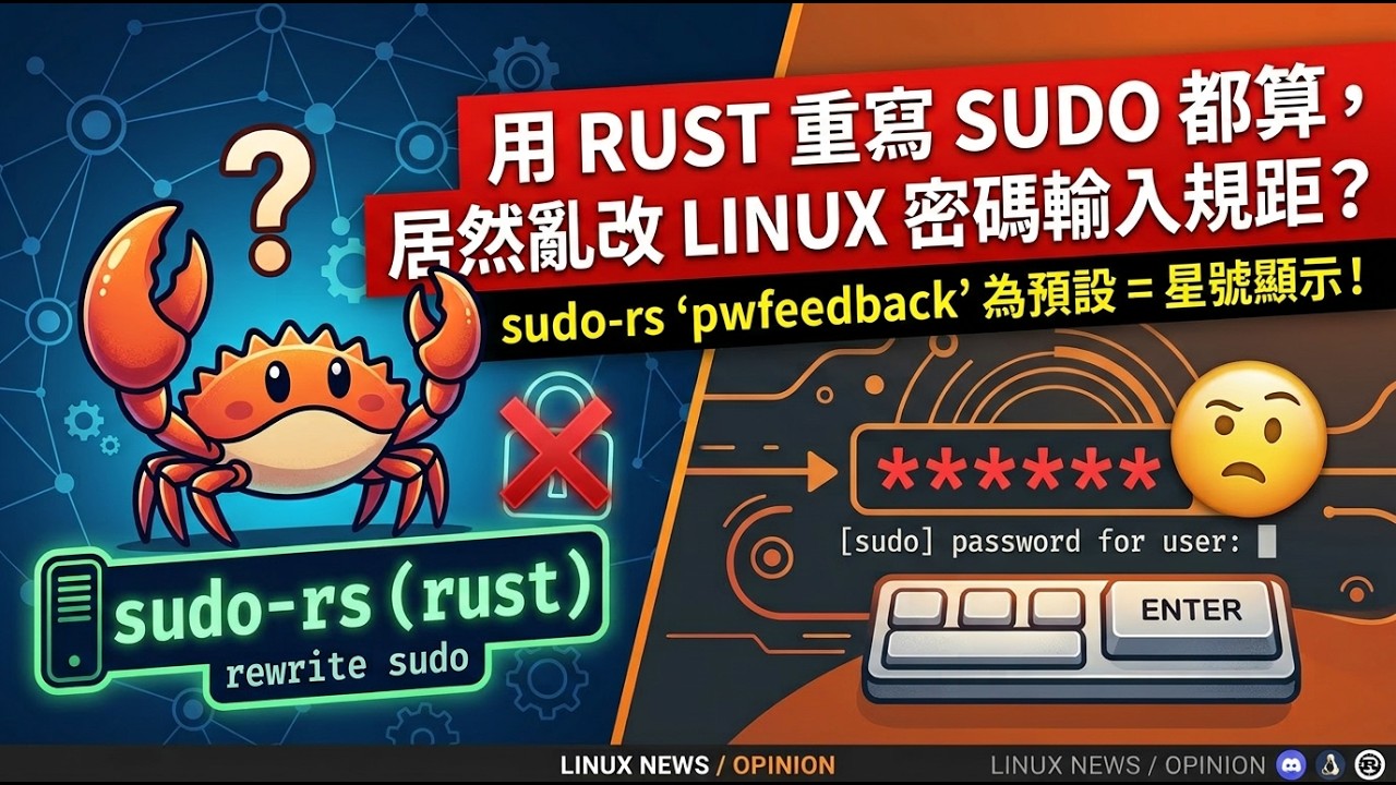 用 rust 重寫 sudo 都算，居然亂改 Linux 界密碼輸入規距？ - YouTube