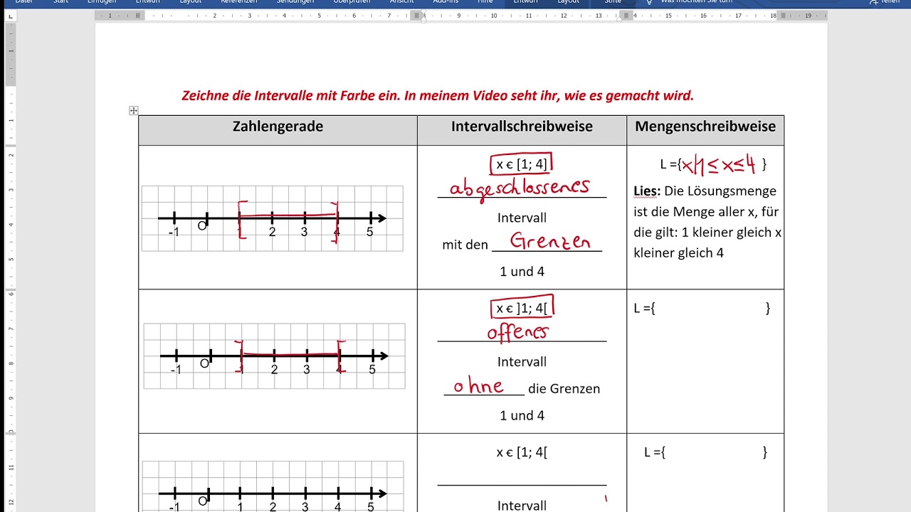 Intervalle Intervallschreibweise Mengenschreibweise - YouTube