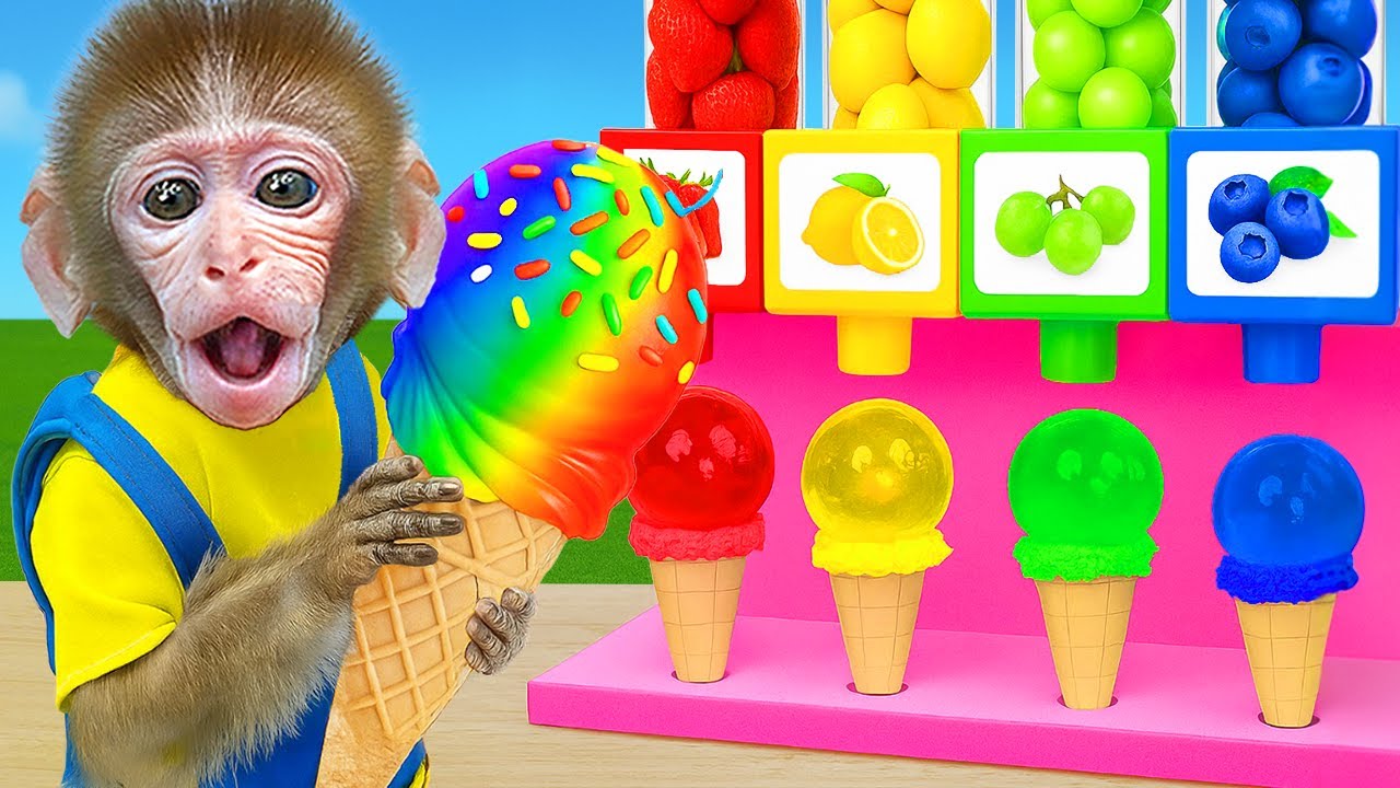 Macaco BuBu Explora A Máquina De Venda De Sorvete E Colhe Melancias Gigantes | BuBu Em Português