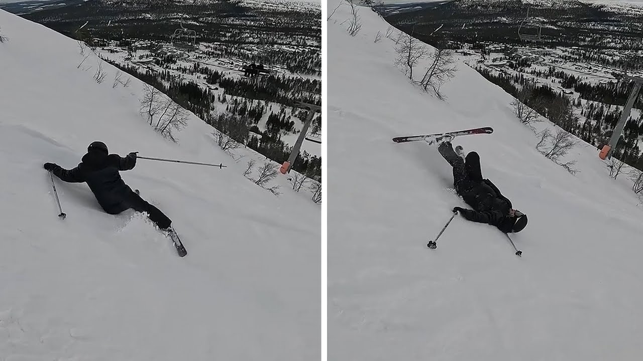 Unskilled skier falls down on slope and can't stop sliding #shorts ...