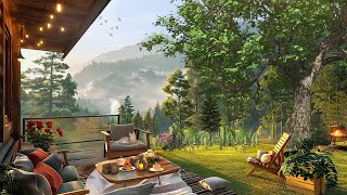 Cozy Veranda with Gentle Sunlight Forest Ambience | Slow Piano Jazz in the Morning for Good Mood