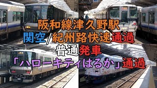 阪和線津久野駅 関空/紀州路快速通過 普通発車 「ハローキティはるか」通過！