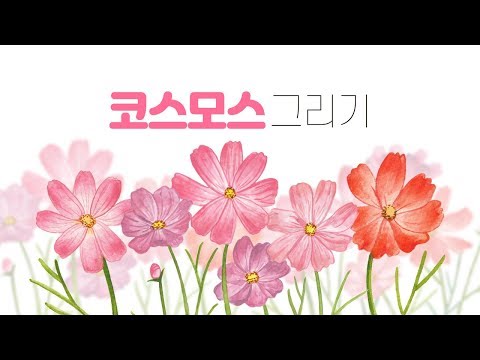 코스모스 그리기🏵 수채화 가을 <strong>꽃그림</strong> Watercolor flower drawing