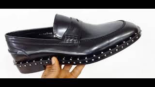 Black Studded Emiliano Italian Leather Penny Loafers