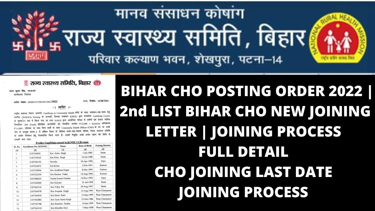 BIHAR CHO POSTING ORDER 2022 | 2nd LIST BIHAR CHO NEW JOINING LETTER | JOINING PROCESS | FULL DETAIL