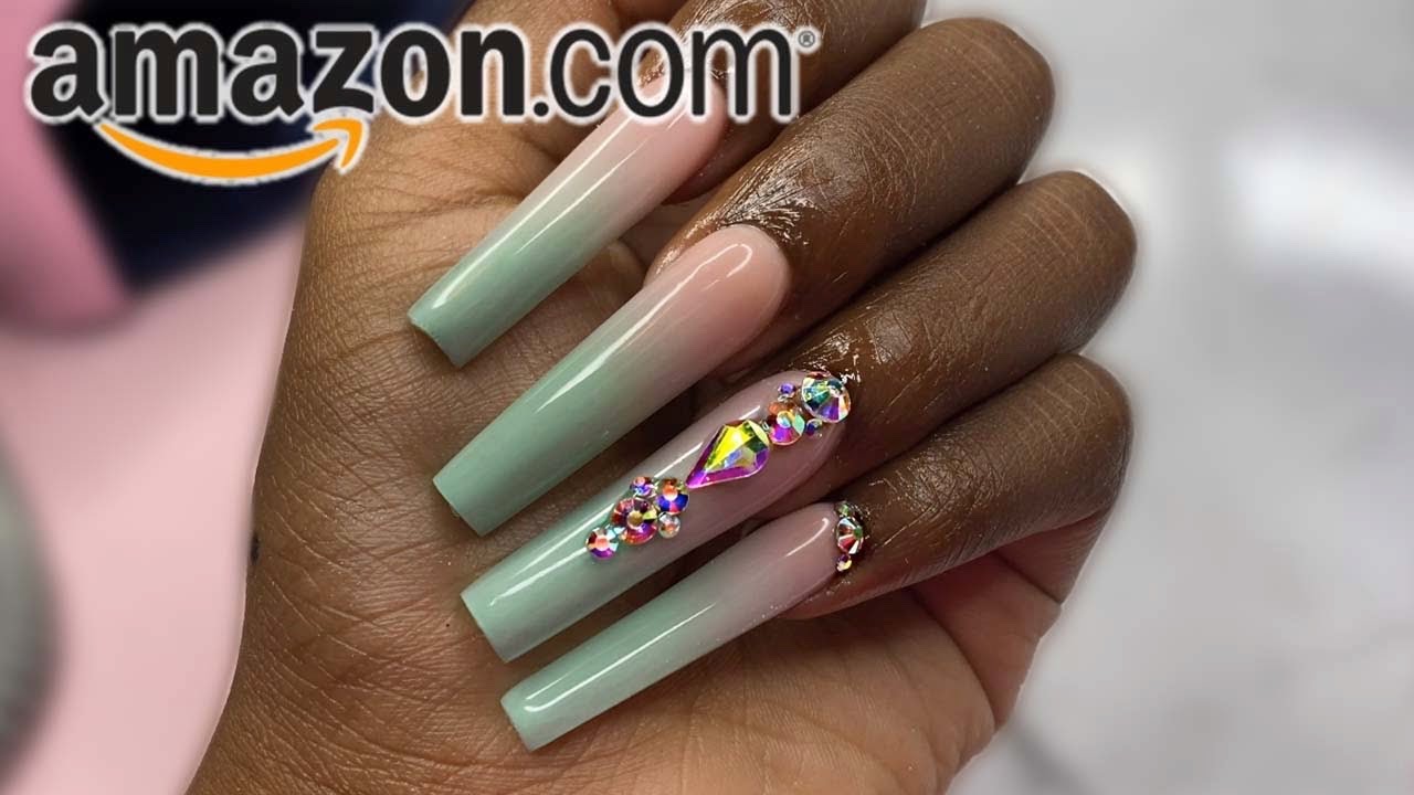 Amazon.com: FOAMEE Press on Nails Mdiuem Length Pink Coffin Fake Nails with  Rhinestones Flower Designs Acrylic Glossy French Tip Nails False Nails for  Women : Beauty & Personal Care