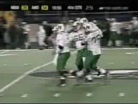 Marshall Thundering Herd QB Byron Leftwich became a college football legend on this day after returning to play the game after breaking his shin in the 1st quarter. The image of his linemen carrying him downfield after a long pass will not soon be forgotten.