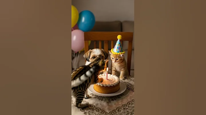 Kitten’s Birthday Party with Friends Eyeing the Yummy Cake #CuteCats #KittenParty #PetFun