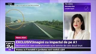 Momentul în care două mașini sunt strivite între două TIR-uri pe A1 a fost filmat. 5 oameni au murit