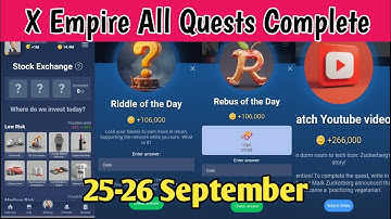 25-26 September All Quests Code X Empire | Riddle Of The Day | Rebus Of The Day | YouTube Video Code