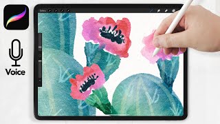 Lil Cactus Tutorial // Flowering Cactuses and Succulents // Easy Watercolor for Procreate Tutorial screenshot 4