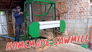 Homemade Band Saw Mill in Action - Cutting Poplar Log