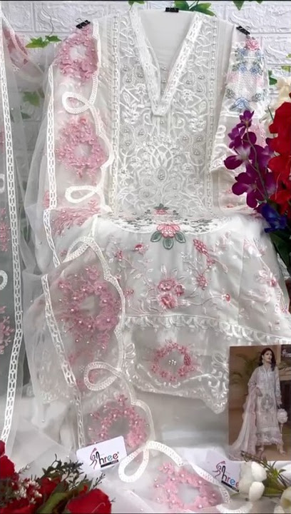 pink and sky blue glitter dress😍⚡pink flowers🔥⚡#pink embroidery #beautiful net dress #shorts #viral