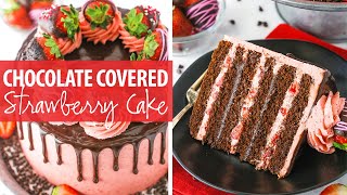This chocolate covered strawberry layer cake is a moist layered with
fresh chopped strawberries, buttercream and ganache!...