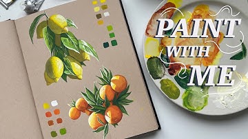 how to paint vibrant fruit with three colors 🍋 gouache