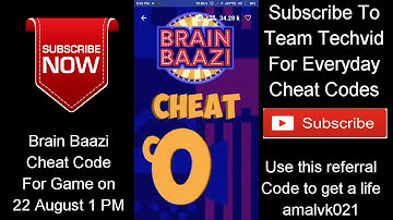 #CHEATCODE | BRAIN BAAZI CHEAT CODE FOR GAME ON 22 AUGUST 1 PM