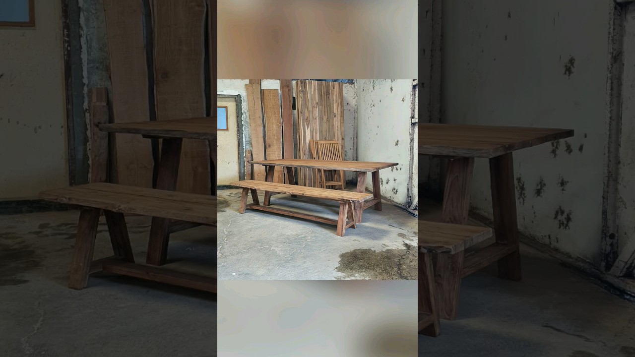 Обеденный набор из тика Live Edge в деревенском стиле, плоская упаковка и простая сборка 
