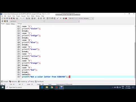 C program to print colors using switch case(VIBGYOR)|Display using switch case