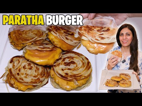 Dubai Viral Paratha Smash Burger Recipe l Cheesy Chicken Patty Paratha Burger Recipe By Amna