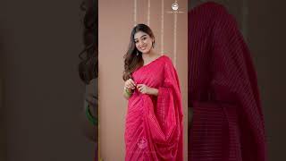 Indian Linen Saree Pink Stripe Cotton Saree Designer Print