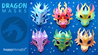 6 paper Dragon mask video tutorials. Download printable 3D DIY Dragon mask templates • Happythought