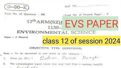 JKBOSE Class 12th EVS  PAPER 😊 of 2024 #jkbose #environment science paper#Class12
