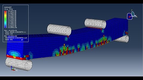 Simulation four point bending of a foamed concrete beam reinforced with steel bars and bamboo fiber
