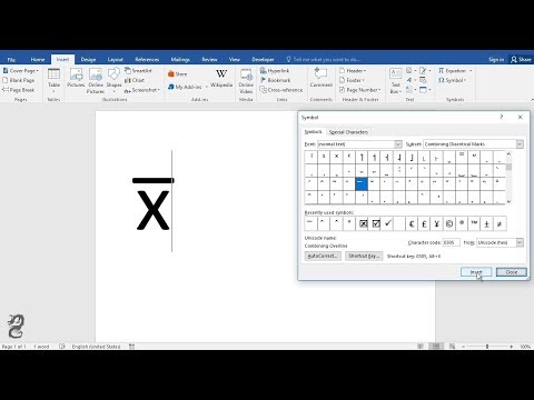 How to type X-BAR in word