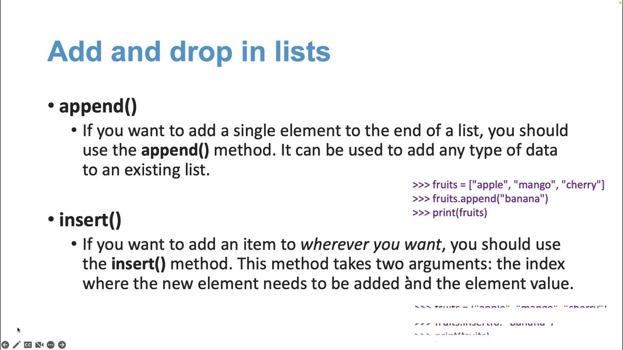 Modifying list in Python (append, insert, pop, remove) - YouTube