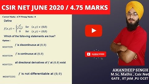 June 2020/CSIR NET/ Function of several variables / Real analysis / 4.75marks/ By Amandeep Singh