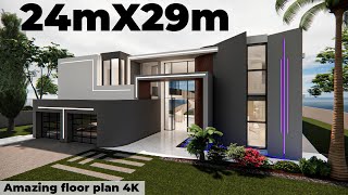 MODERN HOME DESIGN 24mX29m | Casa de24mX29m metros | 5 BDR Entertainment Home | Amazing 3DFloor Plan